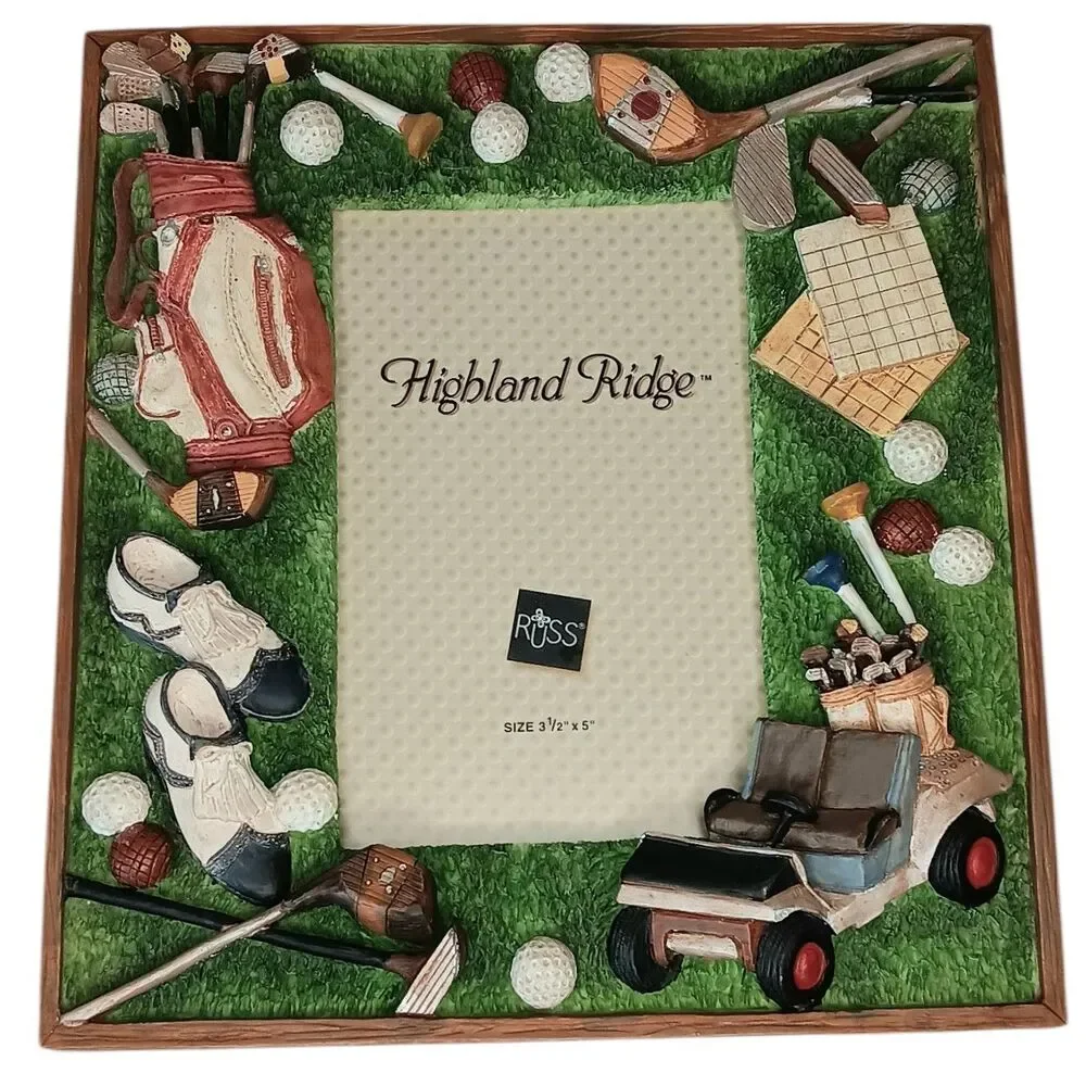 VTG Golf Photo Frame 3D 6.75x7.25 Photo 3.5x5 Cart Clubs Tees Shoes - New In Box